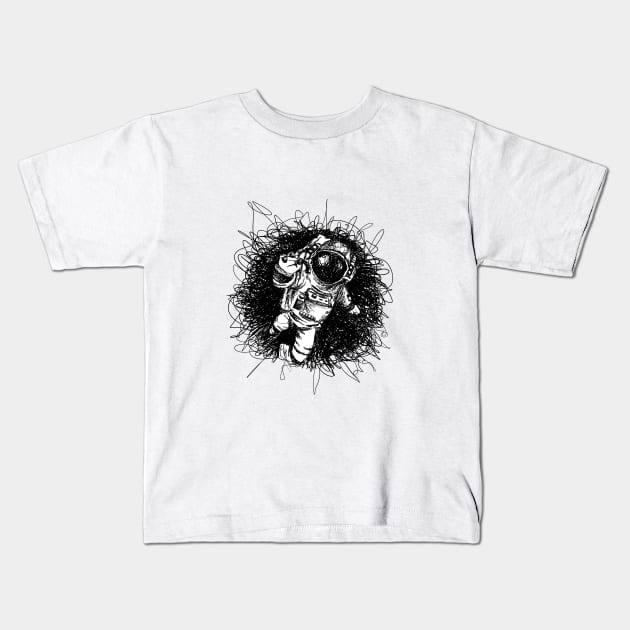 Astronaut at Black Hole Scribble Kids T-Shirt by jayaadiprastya